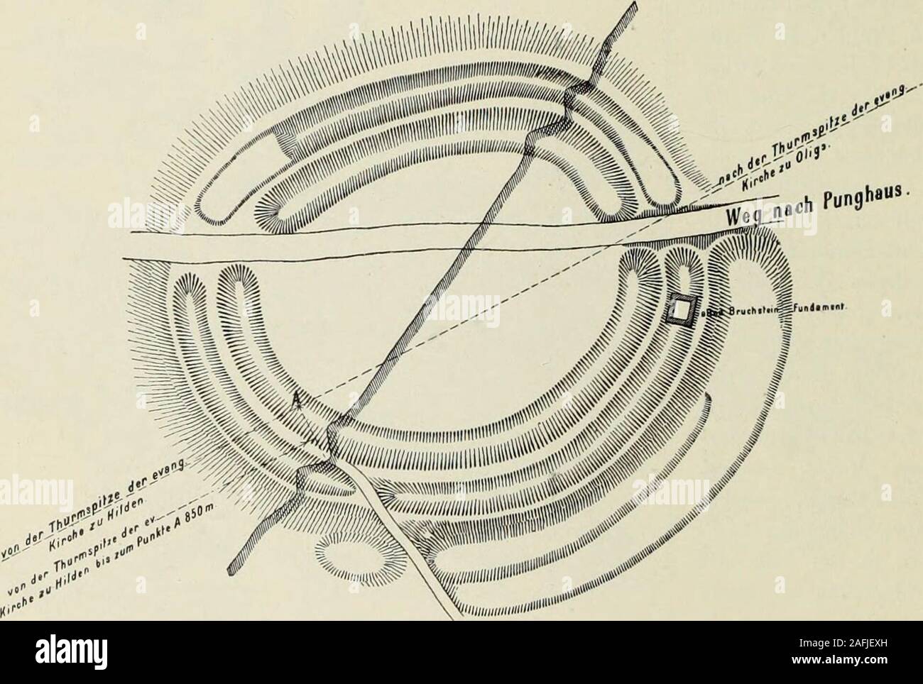 . Die Kunstdenkmaler der Stadte und Kreise Gladbach und Krefeld. Kig 46. T I 2 KREIS DÜSSELDORF Schioss 1655 an ihren Gatten Arnold Freiherrn von Wachtendonk. Der jetzige Besitzer istInkelhausen der Fürst von Hatzfeldt. Beschreibung Von dem von doppelten Wallgräben umgebenen ausgedehnten Rittergute ist nur der mittlere Trakt mit dem 1668 errichteten Hauptthorbau architektonisch vonInteresse. Dieser lehnt sich, aus Backstein errichtet, an den Stumpf eines ehemaligenTurmes an. Einfaches barockes Portal mit starker Bossengliederung. Das alte inFachwerk errichtete Wirtschaftsgebäude ist an der Süd Stock Photo