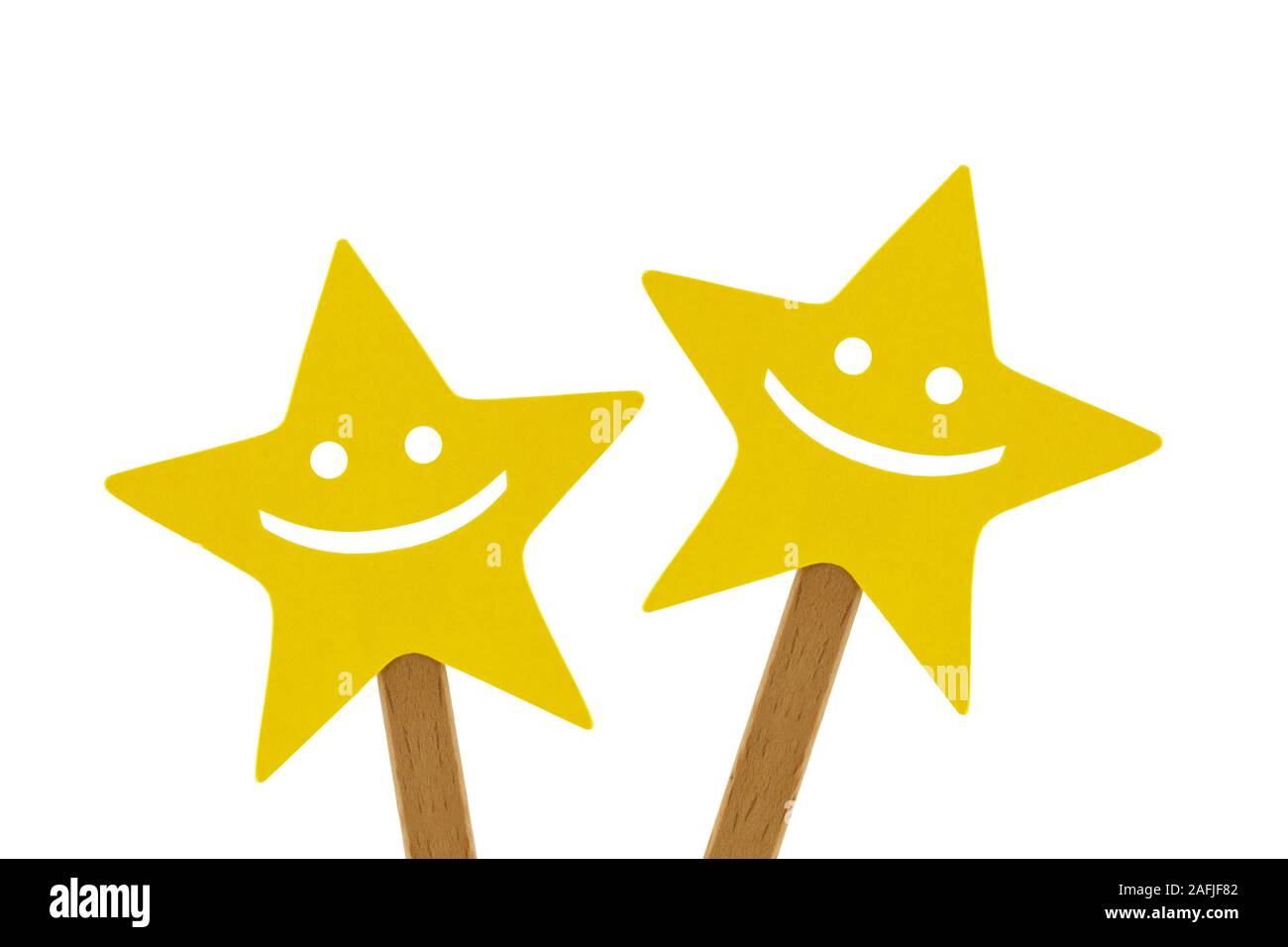 Two smiling star on white background - Concept of feedback and evaluation of quality Stock Photo