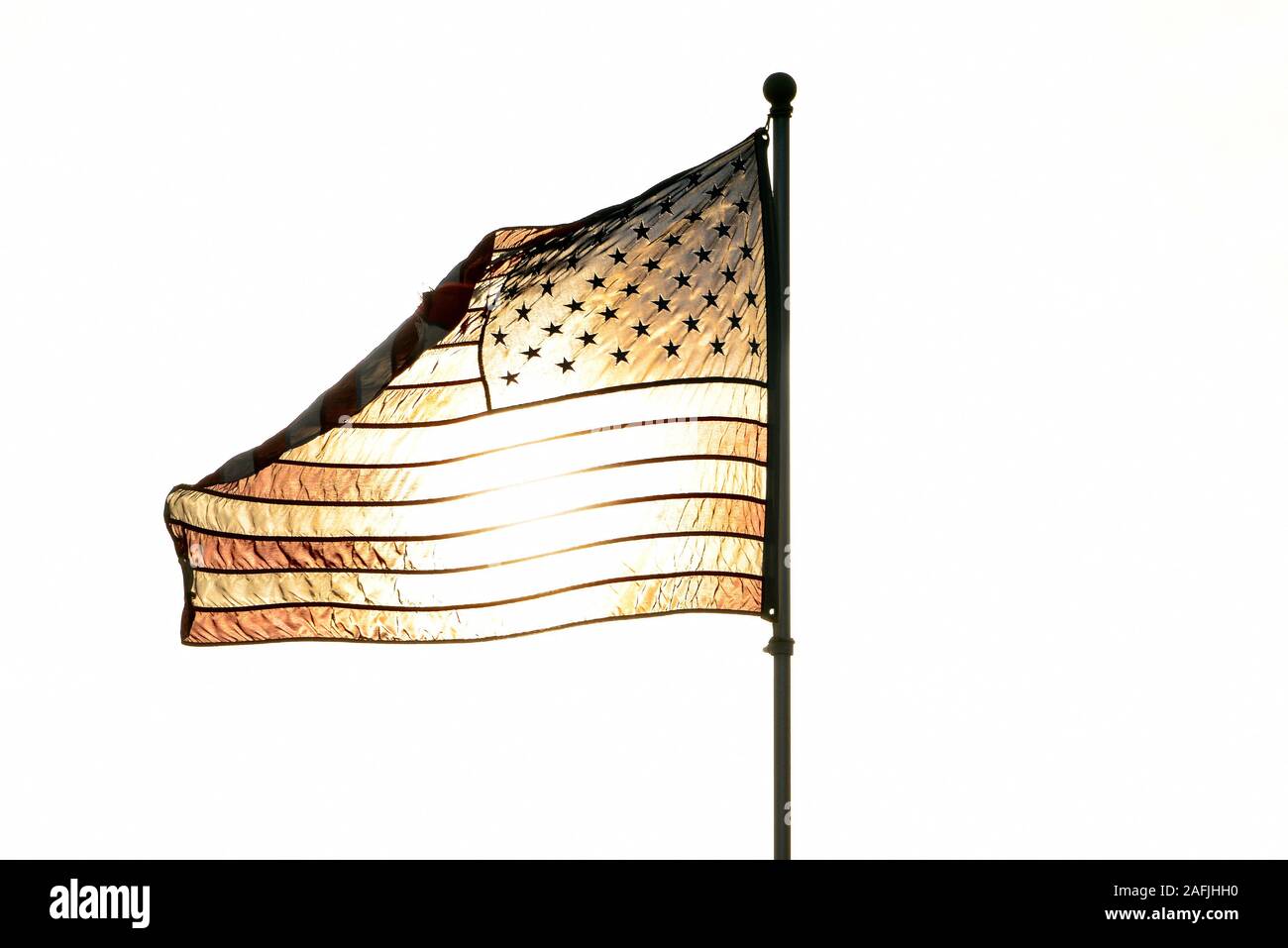 American flag waving against the light, Santa Cruz, California, USA Stock Photo