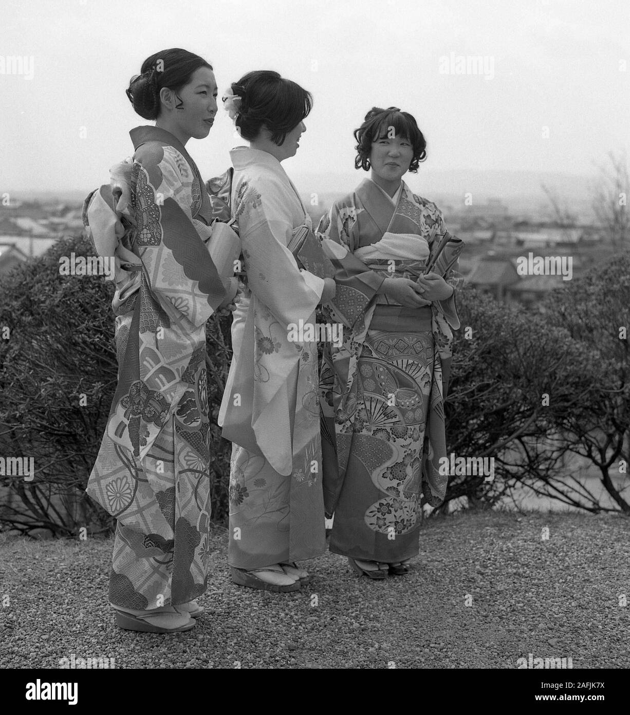 Three geishas wearing a kimono in Kyoto Stock Photo Alamy