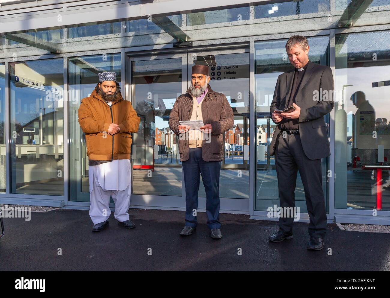Warrington, Cheshire, UK. 16th Dec, 2019. Multi religion prayers were taken at the beginning of the opening of Warrington West Railway Station on 16 December 2019 Credit: John Hopkins/Alamy Live News Stock Photo