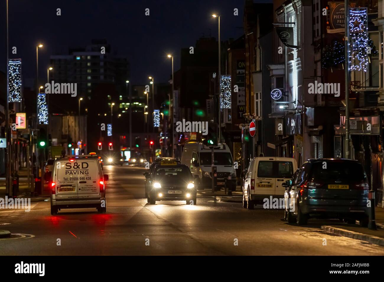 During the hours of darkness on Wellingborough road, Northampton, UK. Stock Photo