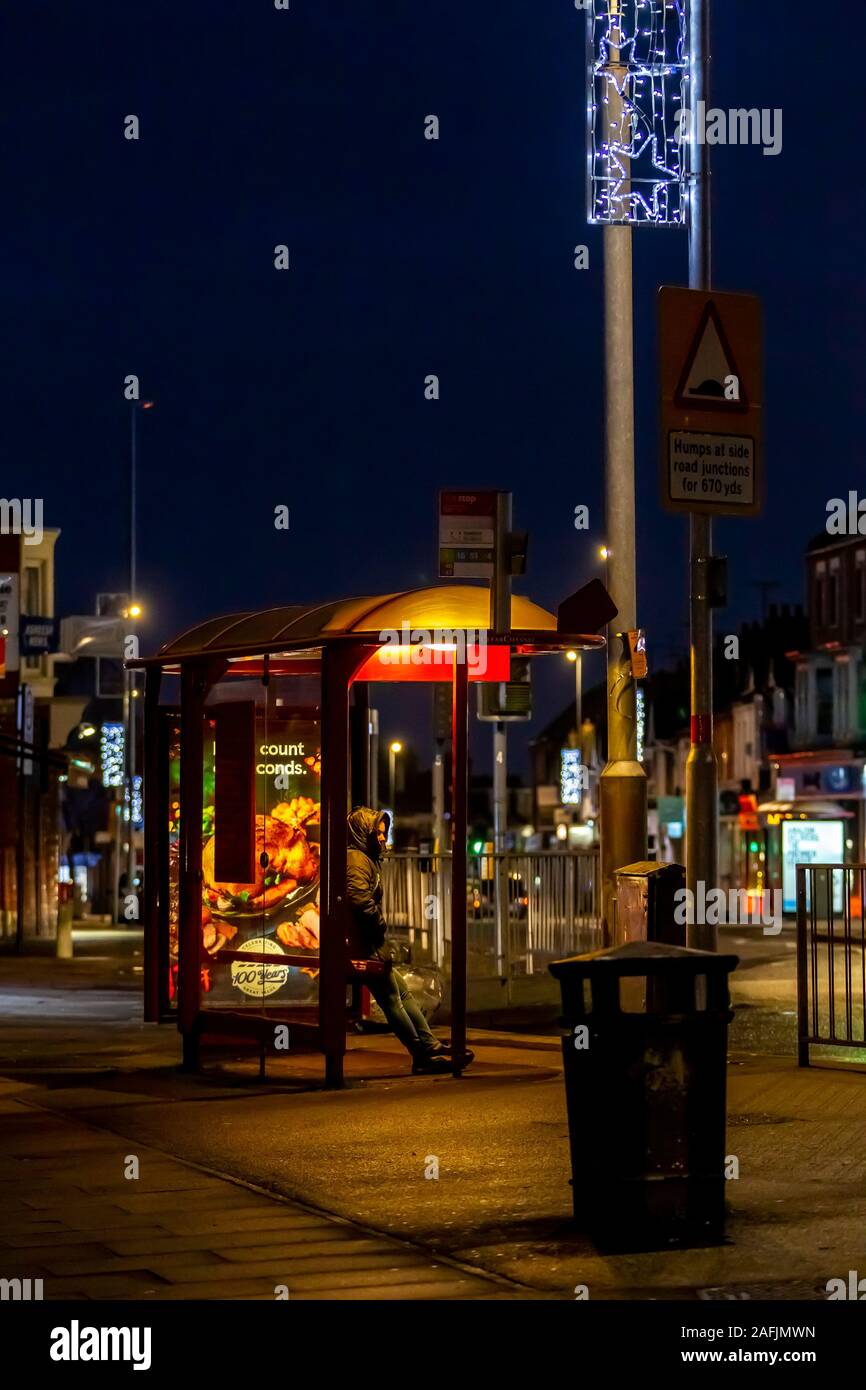 Street scene during the hours of darkness bus stop on Wellingborough