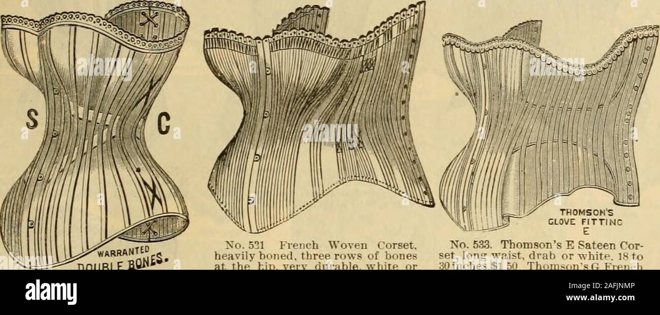 Fall and Winter, 1890-91 Fashion Catalogue / H. O'Neill and Co.. TMORSTUie  ciovc rmiNs ABDOMINAL. No. 517. Thompsons AMominal Corset. ela.stic side  and sidelacings, drab or white iiir.es a»toWin , $1.50