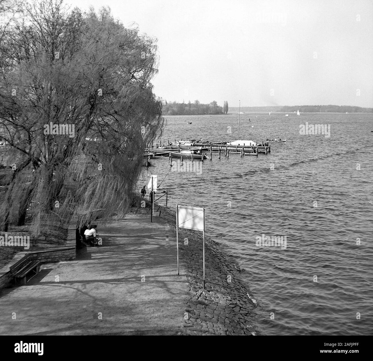 Wannsee in Berlin. Picture shows landing stage with boats, the lakeside