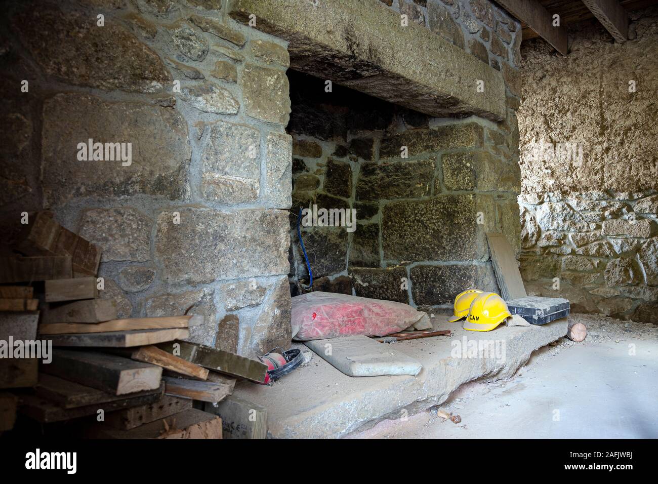inglenook fireplace in building site,Residential Building, House, Reno, Renovation, Construction Industry, Residential District, Building - Activity, Stock Photo