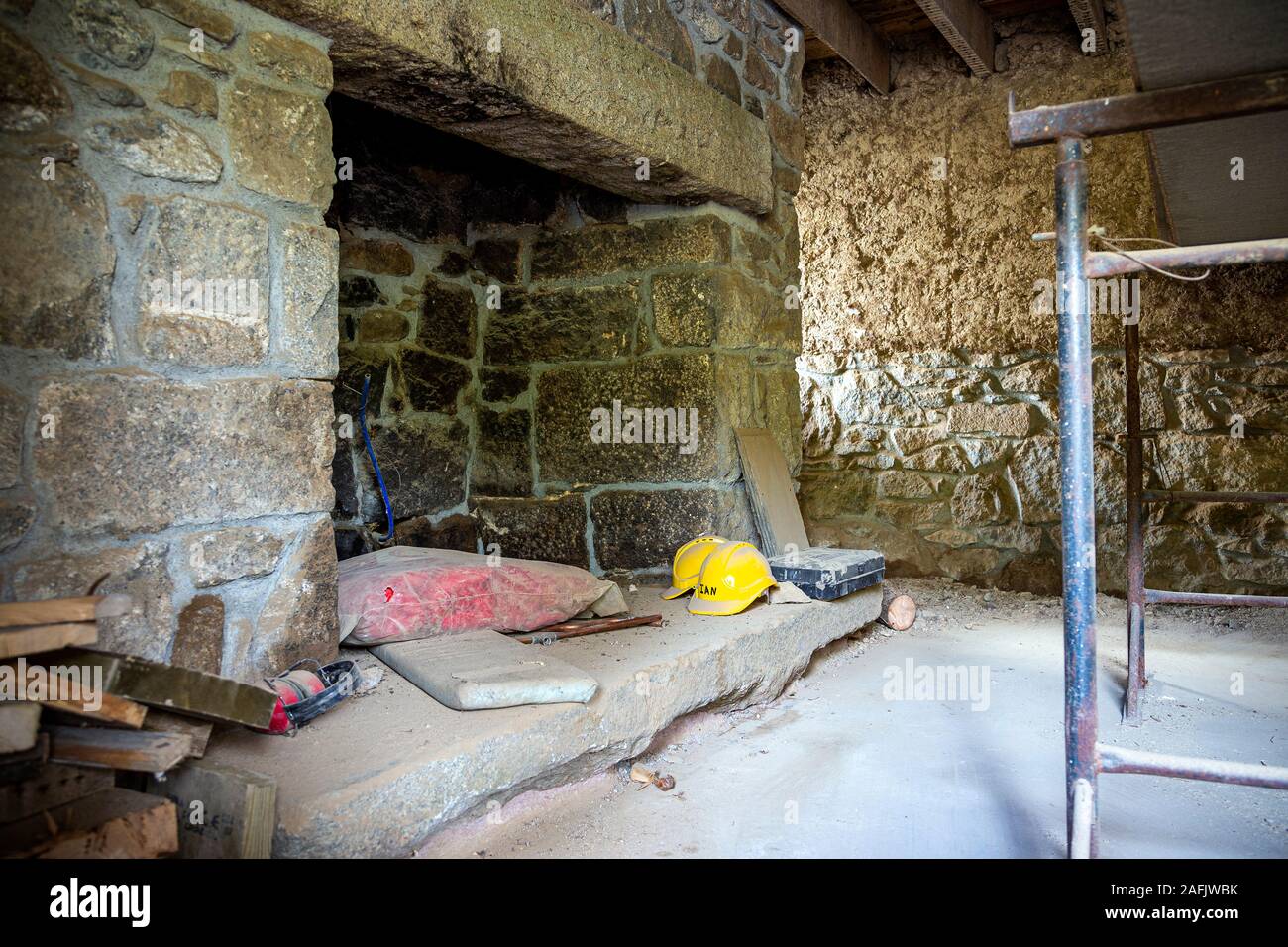 inglenook fireplace in building site,Residential Building, House, Reno, Renovation, Construction Industry, Residential District, Building - Activity, Stock Photo