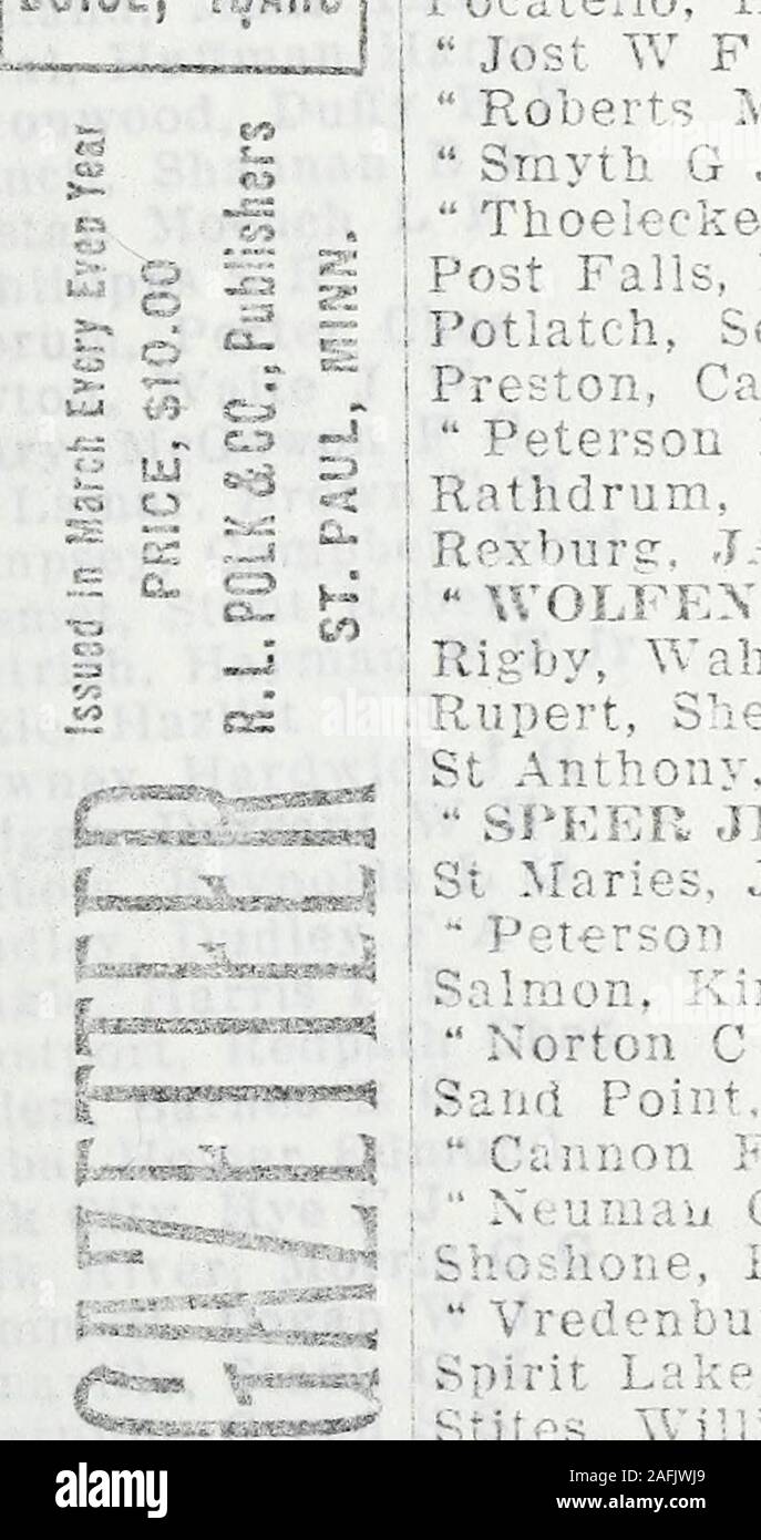 Idaho State Gazetteer And Business Directory M Perkins Dwight Underwood C R Wilkinson R Pi Bonners Fbuhl Pus Chcc Owe O F Ewelrv Cof H Ird C H It D Wr