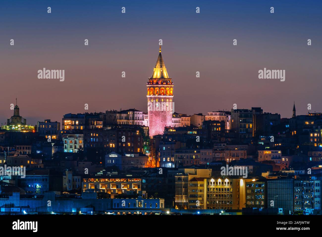 Galata Tower at night in Istanbul, Turkey Stock Photo - Alamy
