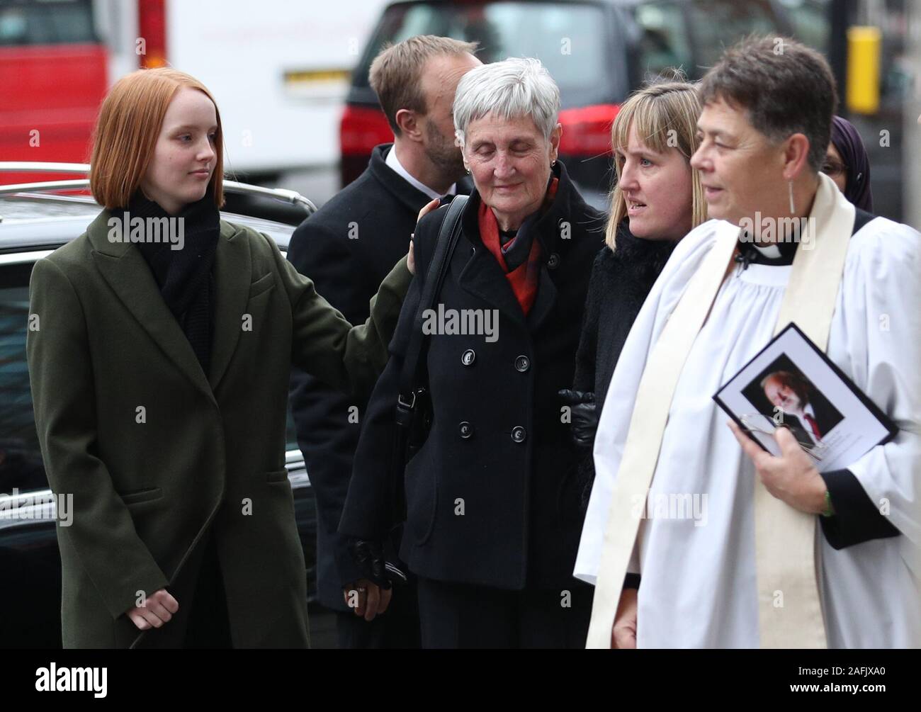 The widow of Frank Dobson, Janet (centre) and his daughter Sally (right ...