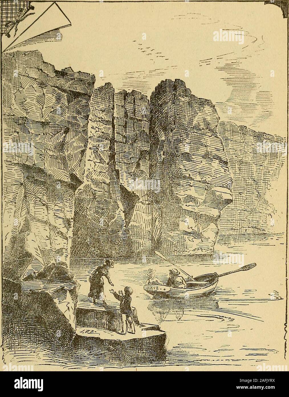 . King's handbook of Boston harbor. Lobstermans House, Calf Island. lobstermen and their families now live on the island, under the paternal andeccentric sway of Captain Turner. About a hundred feet northward, and accessible hence at low tide, risesthe barren rock of Little Calf Island, fringed with weedy ledges. To thenorth is the narrow strait of Hypocrite Passage, through which small boatsfrequently run. Green Island is the most northerly of the group, and has a small areaof grassy earth in a great bowl of rock, and a long and gravelly South Point.When Samuel Choate, mariner, had reached hi Stock Photo