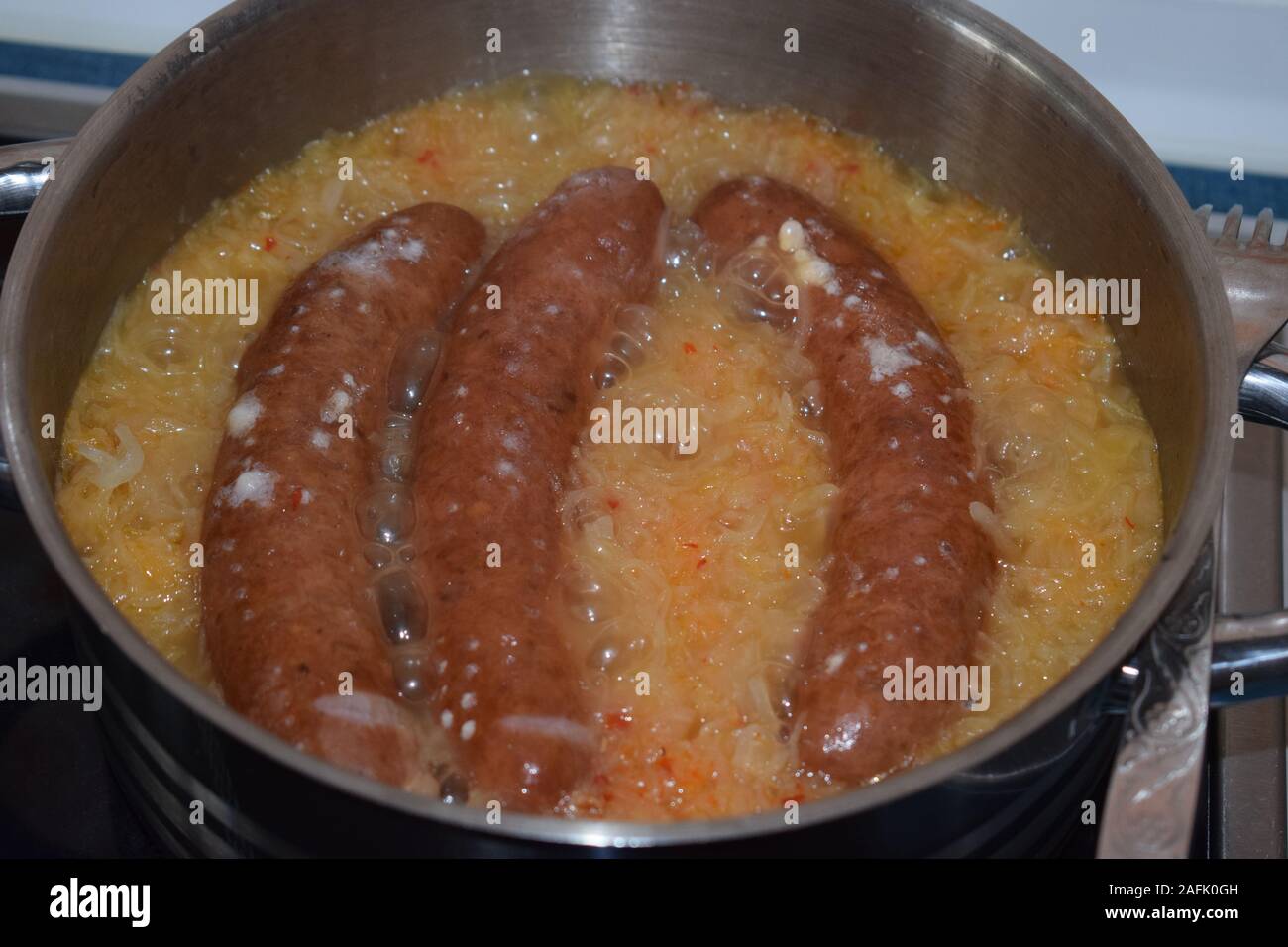 saussages in Sauerkraut Stock Photo