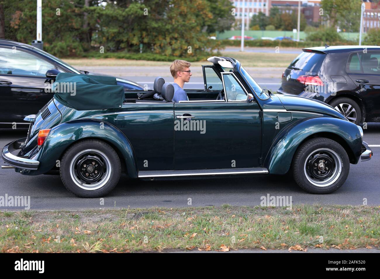 Well preserved Volkswagen Beetle in street of Wolfsburg Stock Photo