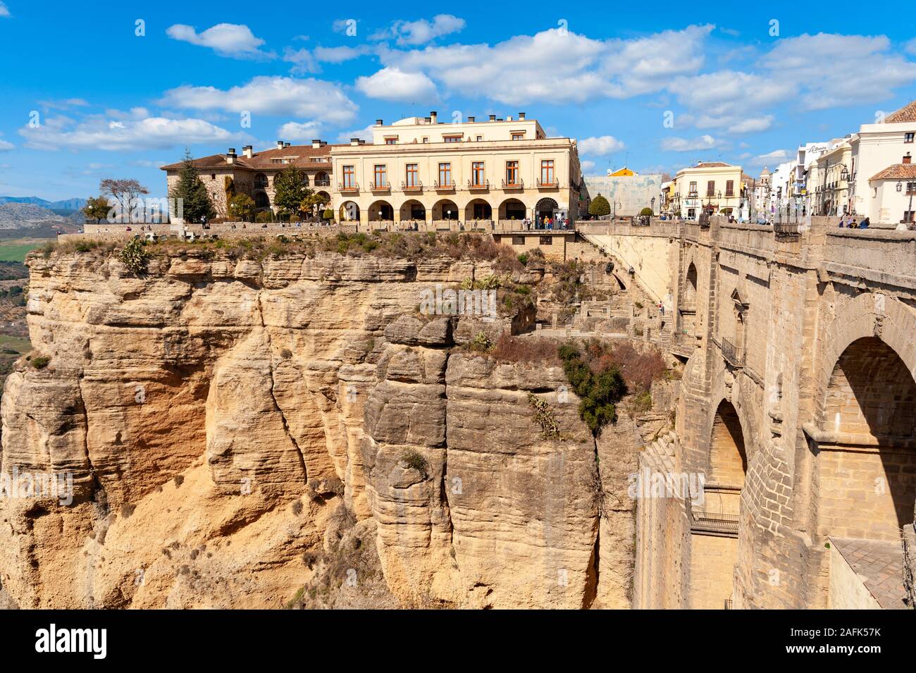 View over the Tajo gorge from the Puente Nuevo, Ronda, Spain Stock Photo