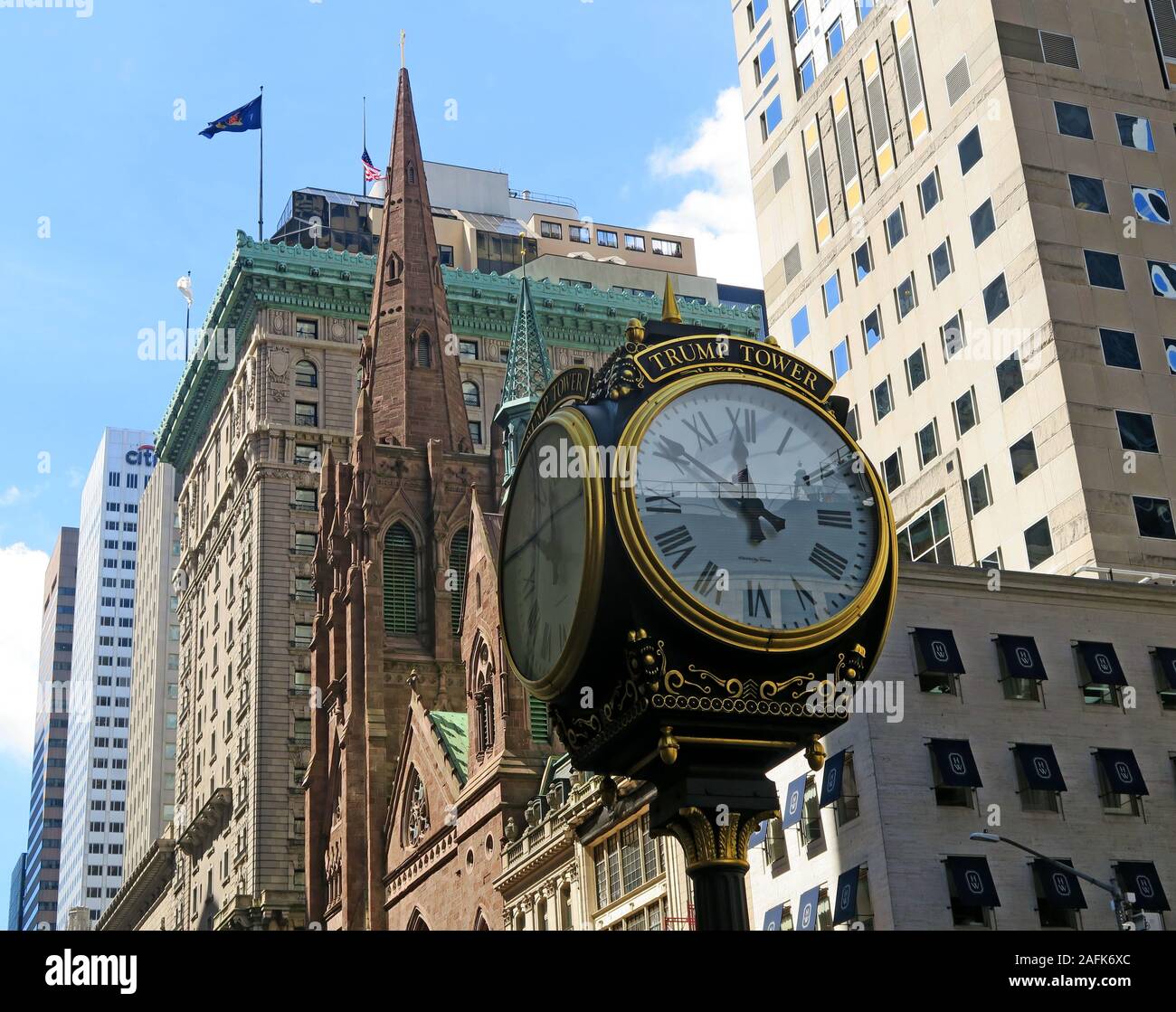 Trump Tower clock, 725 5th Ave, Manhattan, New York, NY 10022, United States, USA - seconds count down to sentencing Stock Photo