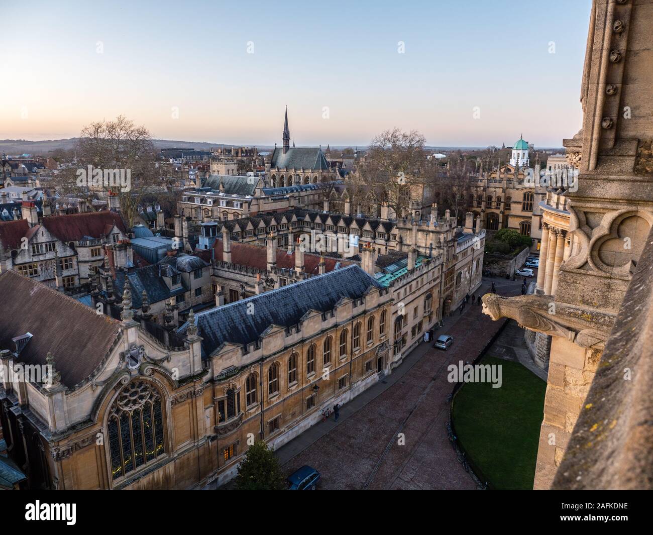 View of Brasenose College, Gargoyles, University Church of St Mary the Virgin, Oxford University, Oxford, Oxfordshire, England, UK, GB. Stock Photo