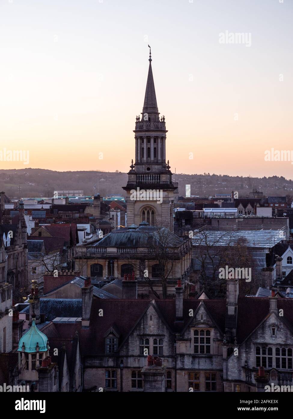 Lincoln College Library Spire, at Sunset, University of Oxford, Oxfordshire, England, UK, GB. Stock Photo