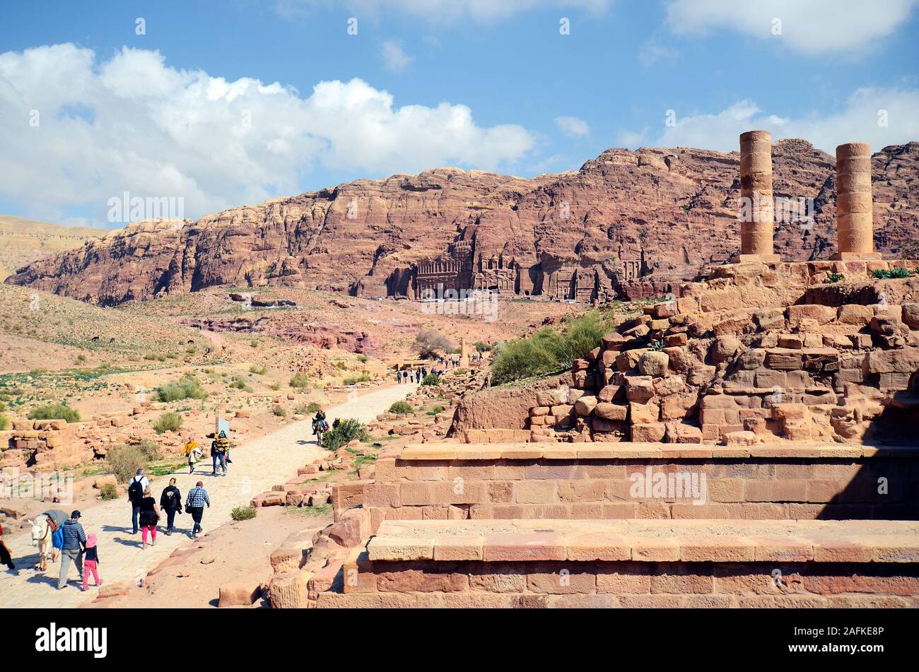 Petra, Jordan - March 06, 2019: Unidentified people at UNESCO World heritage site of ancient Petra Stock Photo