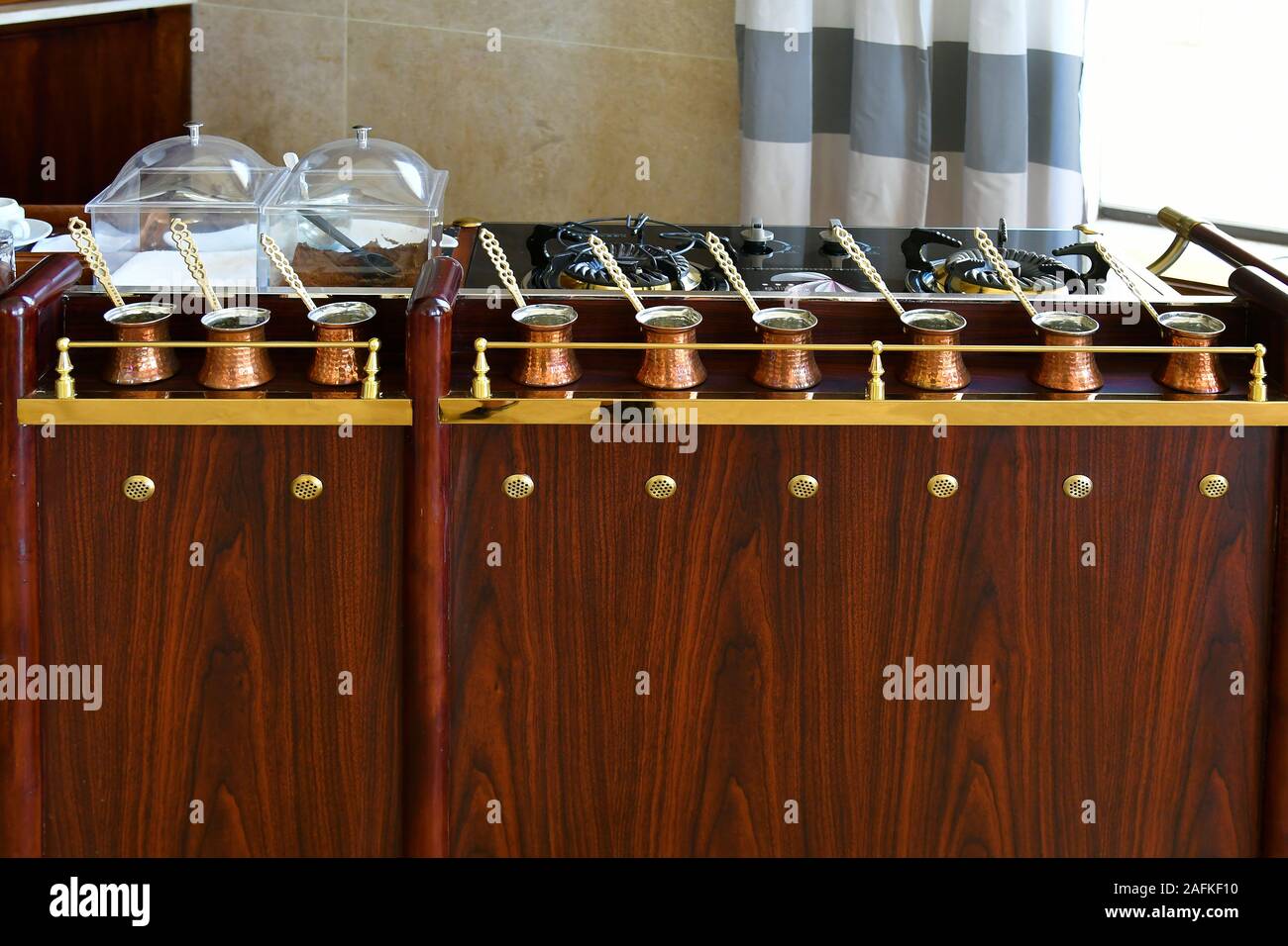 Jordan, coffee cooker and dish for traditional Turkish Coffee Stock