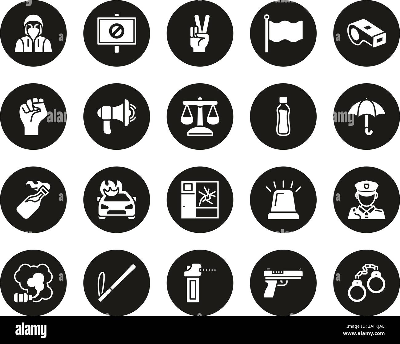 Demonstration Or Protest Icons White On Black Circle Set Big Stock ...
