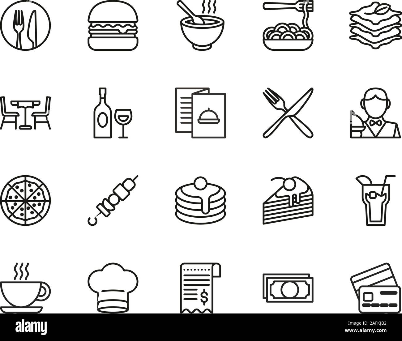 Dinner At Restaurant Icons Thin Line Set Big Stock Vector Image & Art ...