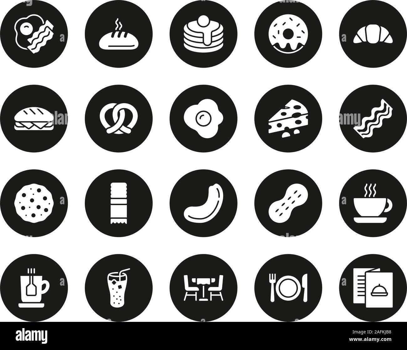 Breakfast Icons White On Black Circle Set Big Stock Vector Image & Art ...