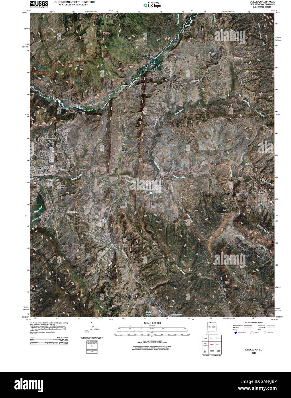USGS TOPO Map New Mexico NM Dulce 20110426 TM Restoration Stock Photo