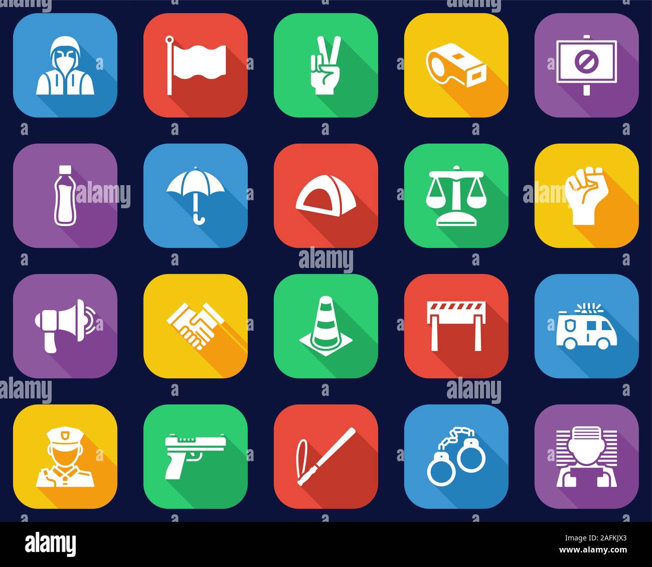 Peaceful Protest Or Demonstration Icons Flat Design Set Big Stock Vector