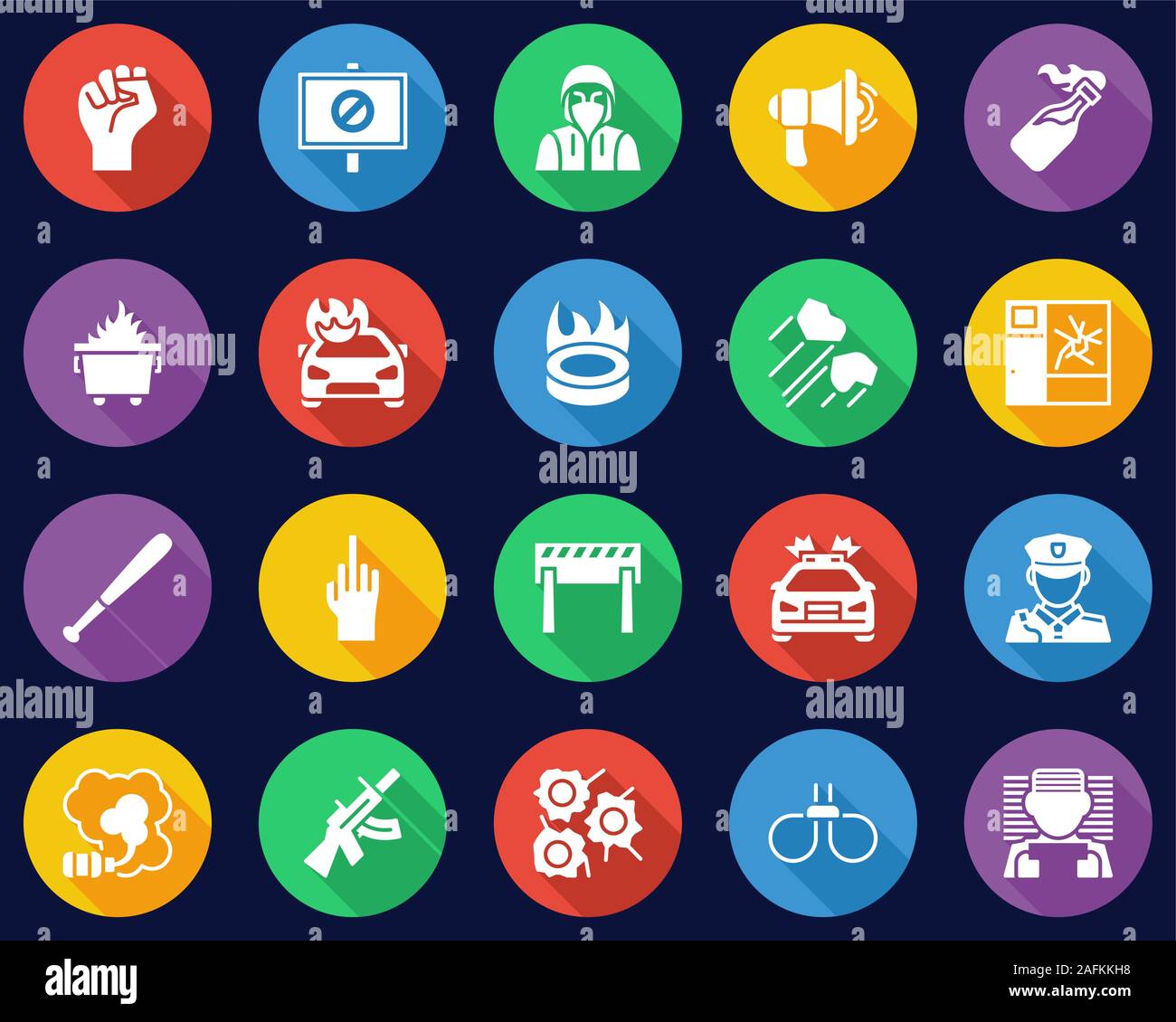 Violent Protest Or Demonstration Icons Flat Design Circle Set Big Stock Vector