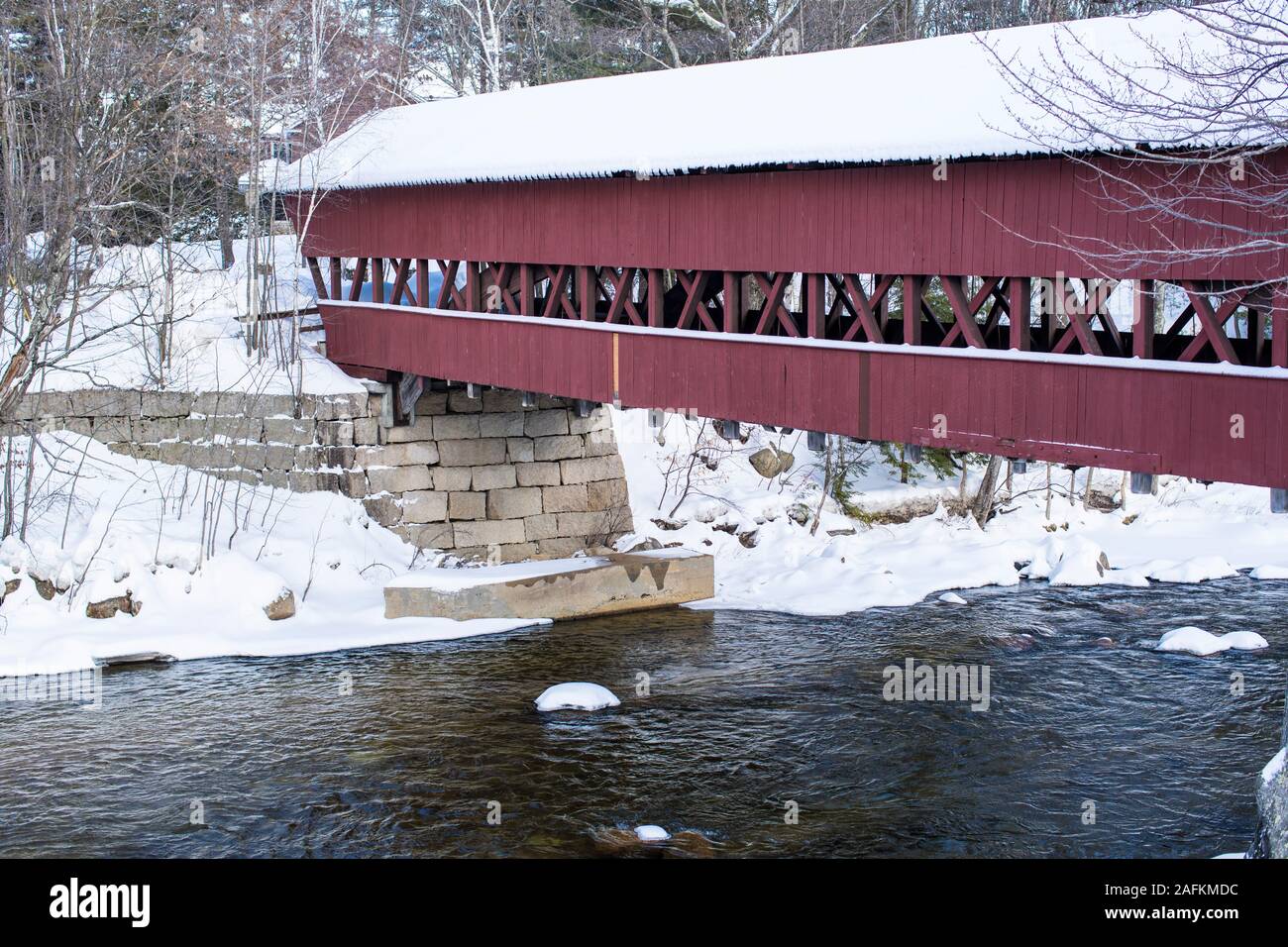 Built in 1869 and restored in 1991, it is NH's Covered Bridge number 47. Original bridge was lifted from abutments by flood waters in 1869. It floated Stock Photo