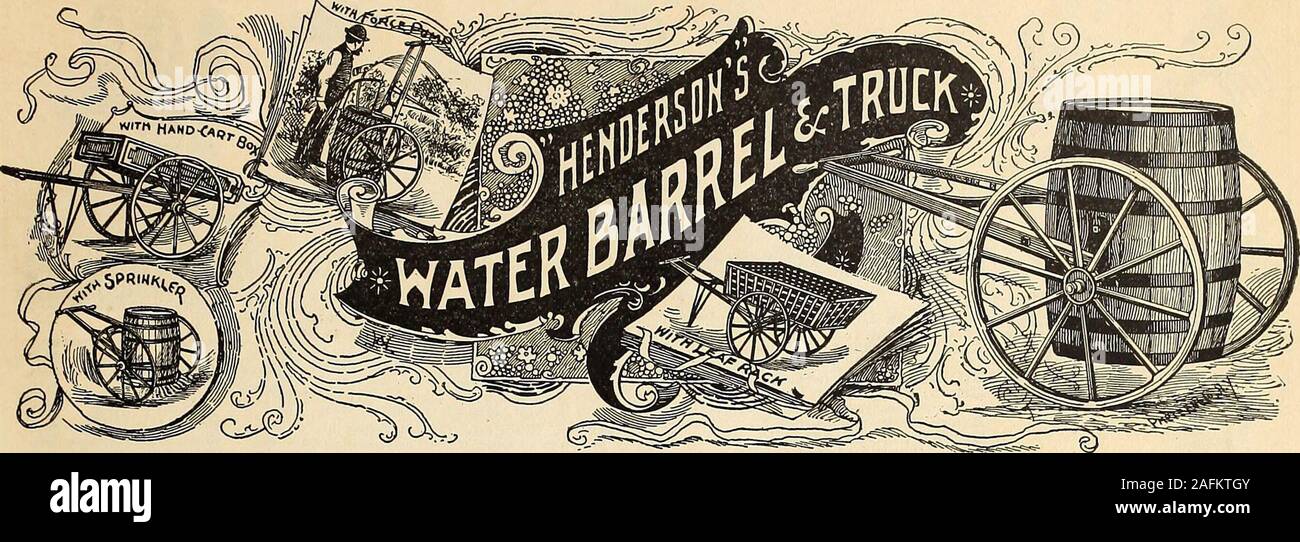 . Manual of everything for the garden : 1894. PLANET JB. SINGLE WHEEL HOE, COMPLETE. PETE$ HEISlI&gt;E$SO]St & CO., JSlEW YOP^.— IJVLPliHJVIEJSlTS. 157. The barrel is raised from the ground, carried to the place desired and instantly detached, all without handling. The weight being balanced over the axle, no lifting ordown pressure is needed in transportation. Other barrels for various purposes can be used as needed, extra trunnions being furnished, if desired, which can be readilyattached to any barrel, thus increasing the value of the Truck. We have wheels of %, 1VZ and 4 inch tire, but alw Stock Photo