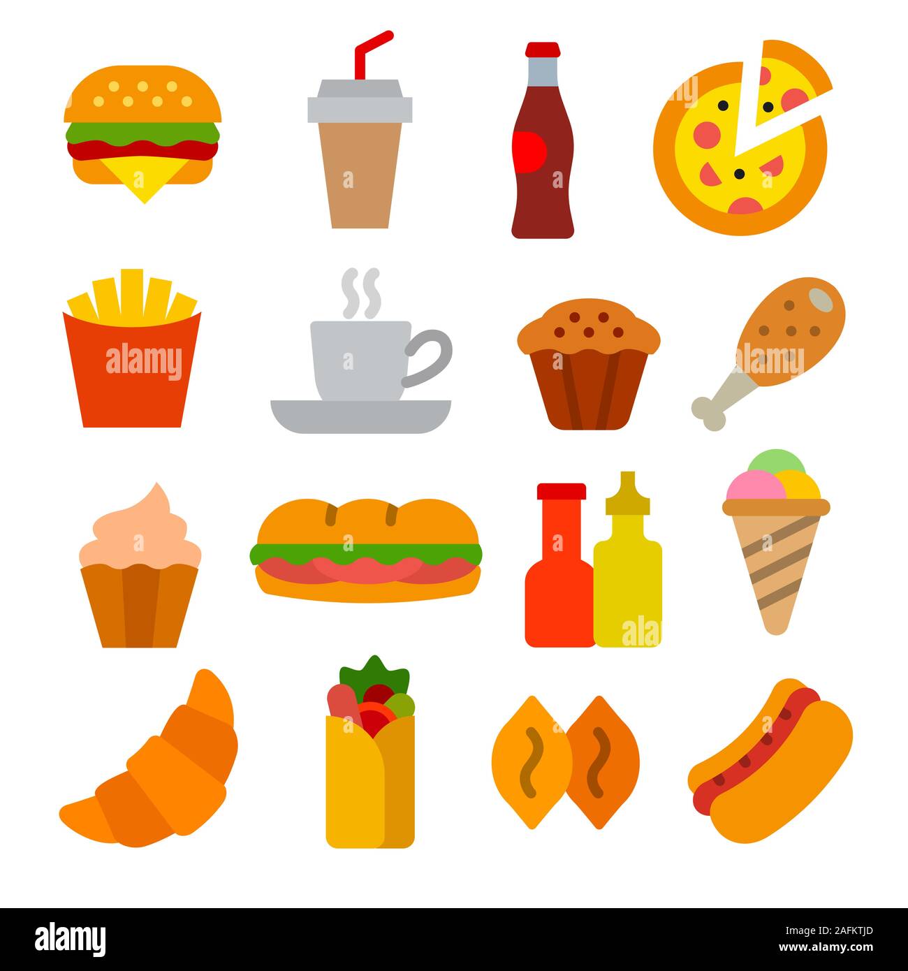 illustration of set fast food flat icons and signs Stock Vector Image ...