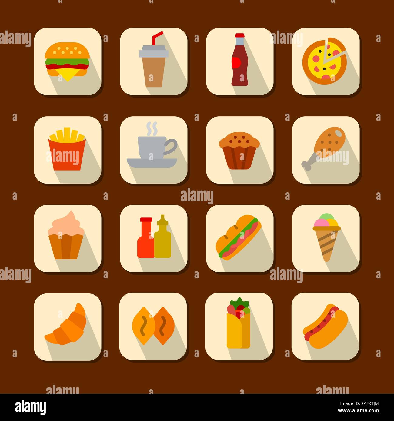illustration of set fast food flat icons and signs Stock Vector Image ...
