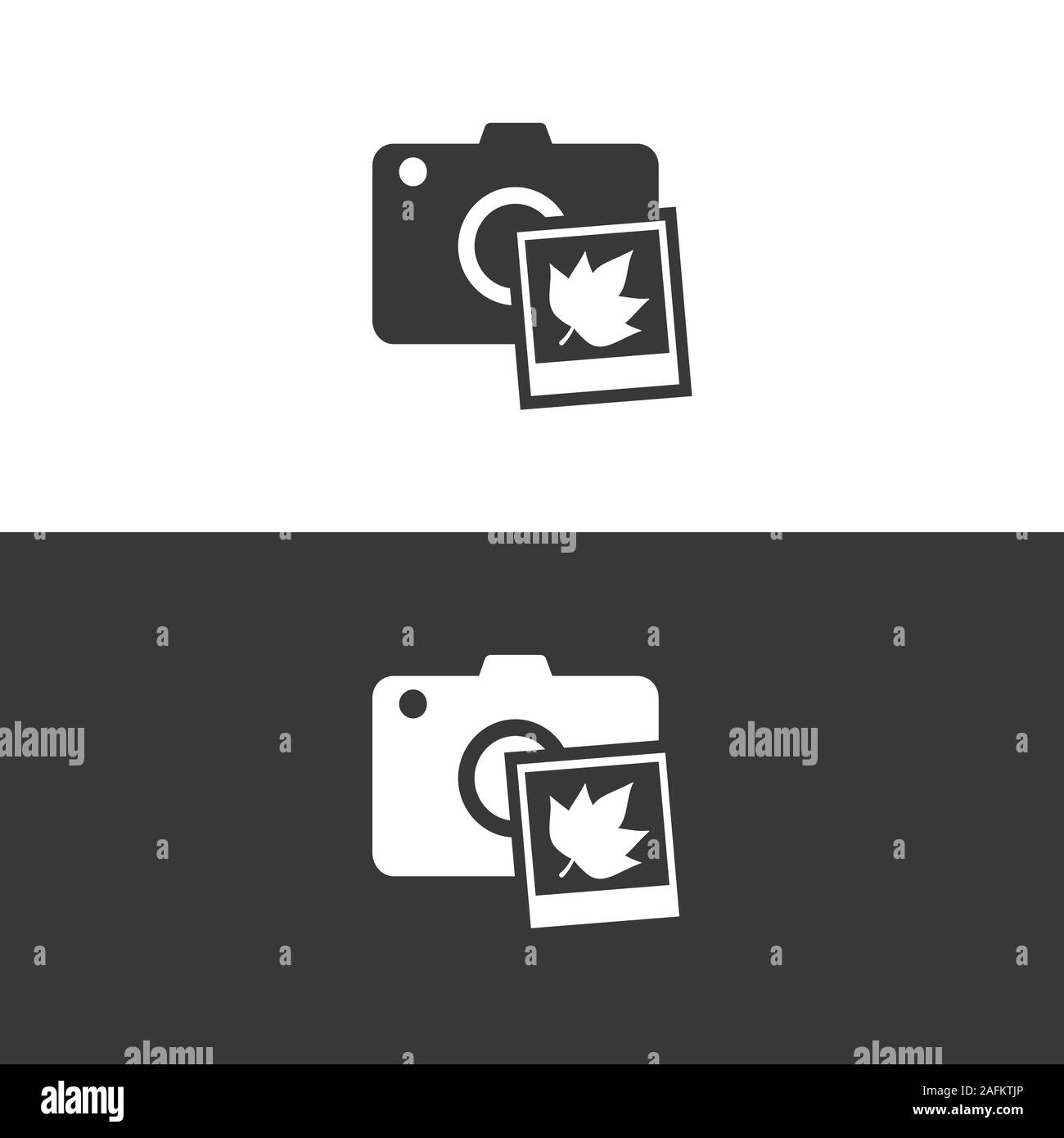 Camera and fall photography. Icon on black and white background ...