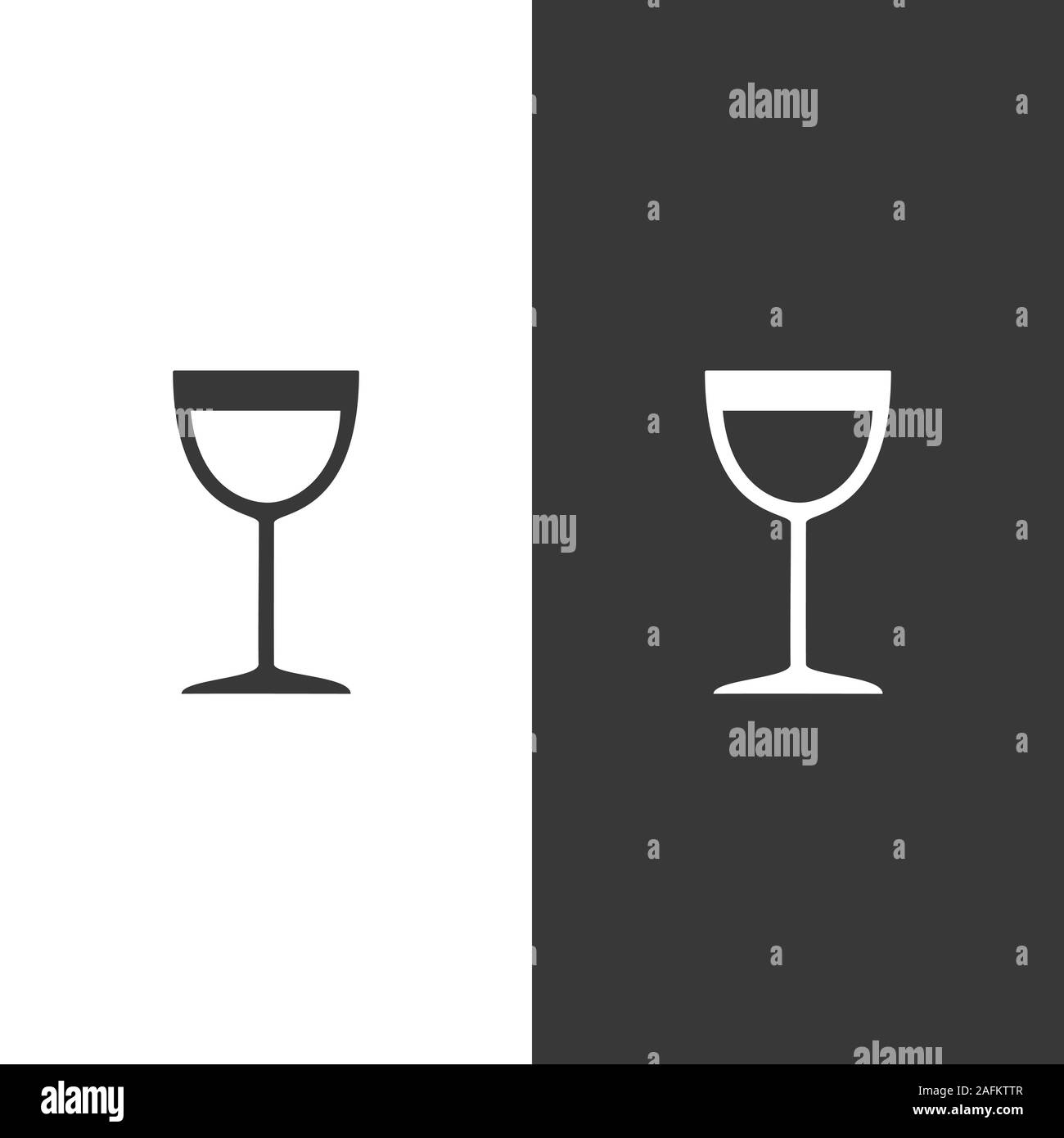 Wine glass. Icon on black and white background. Drink flat vector ...