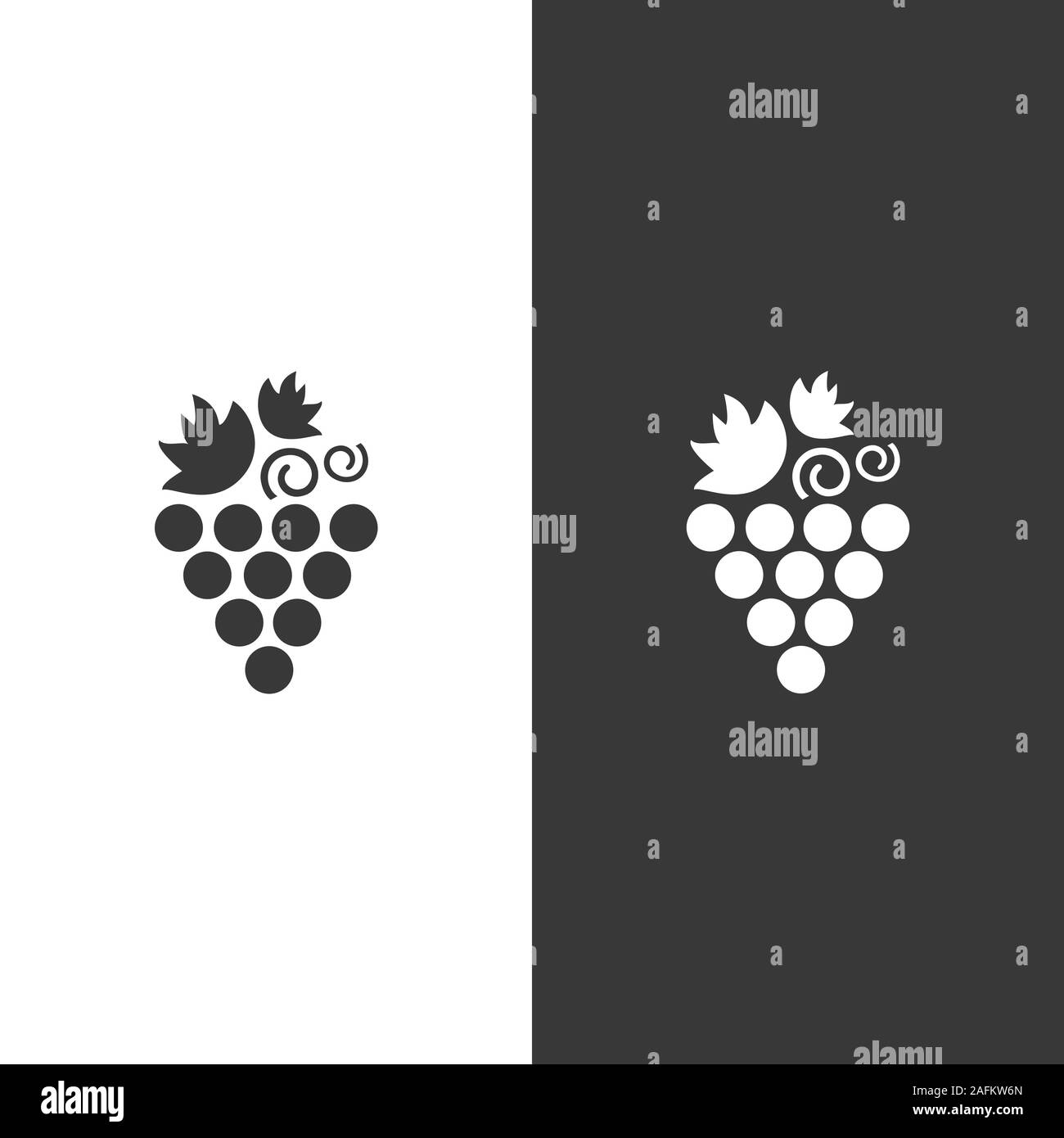 Grapes. Icon on black and white background. Fruit flat vector illustration Stock Vector
