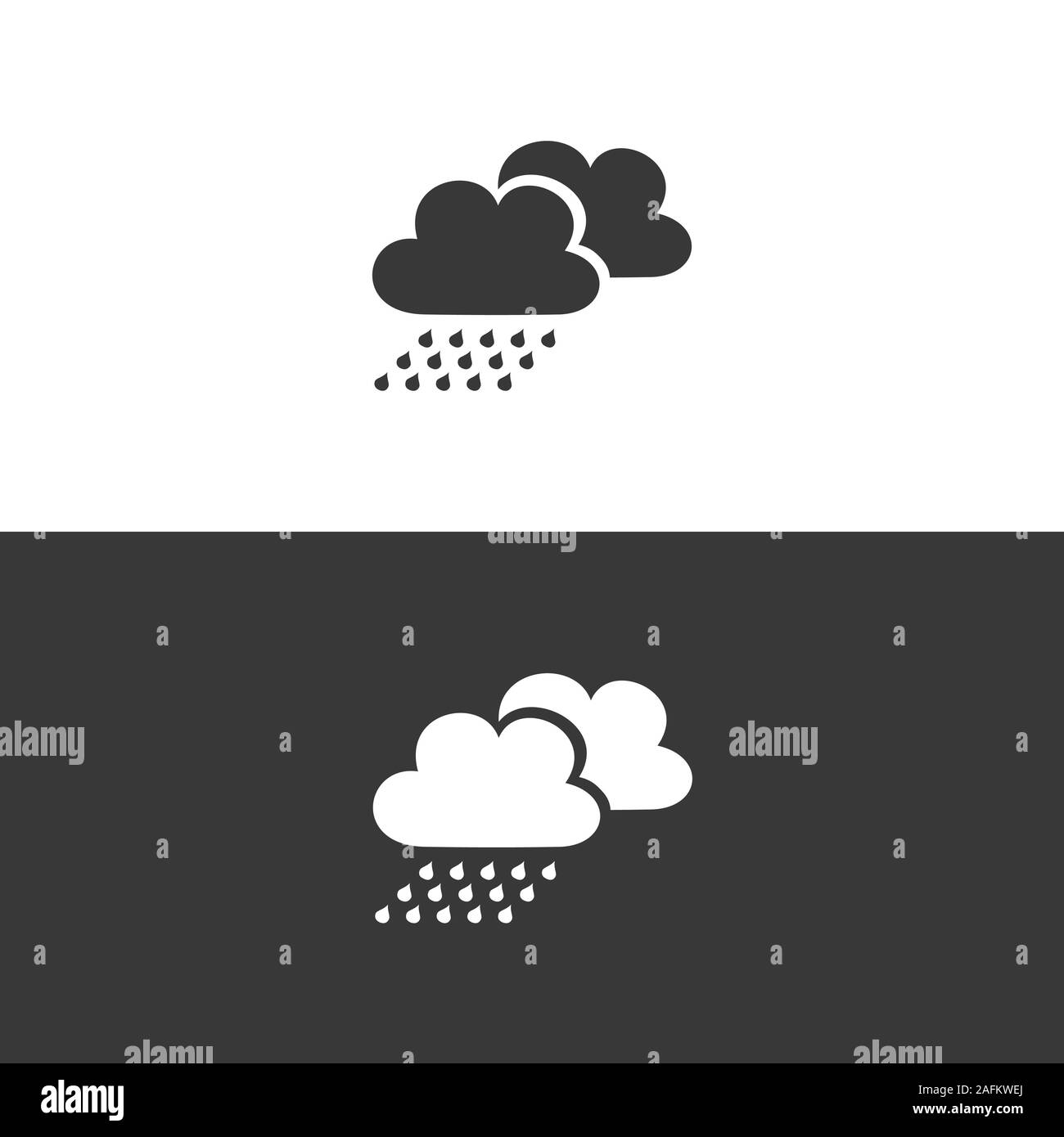 Rain and clouds. Icon on black and white background. Weather flat ...