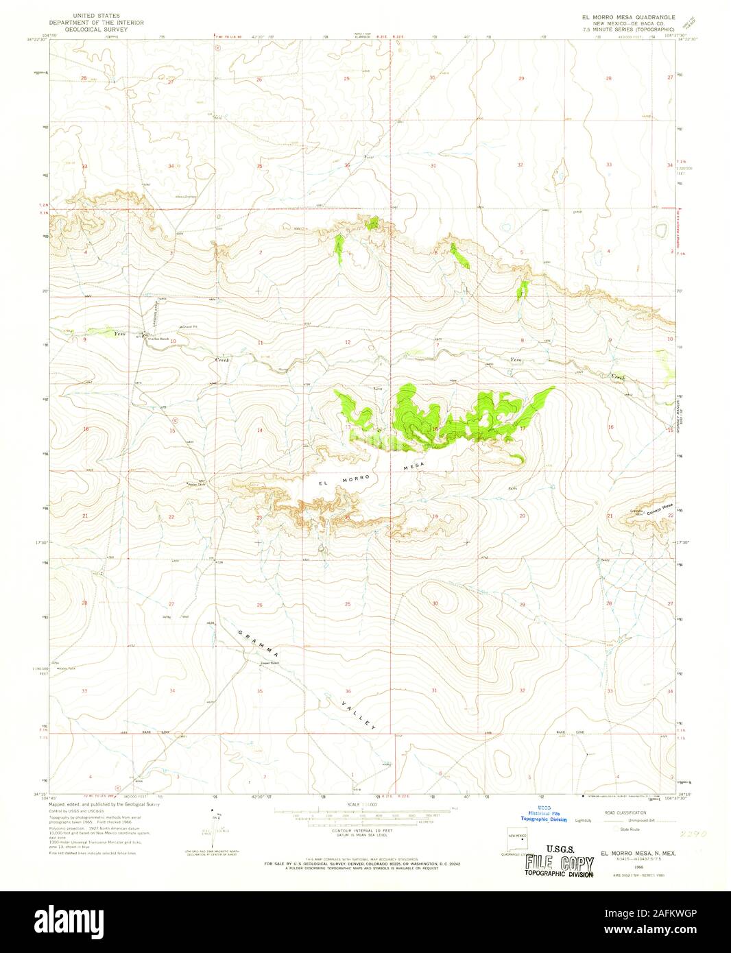 USGS TOPO Map New Mexico NM El Morro Mesa 190510 1966 24000 Restoration Stock Photo
