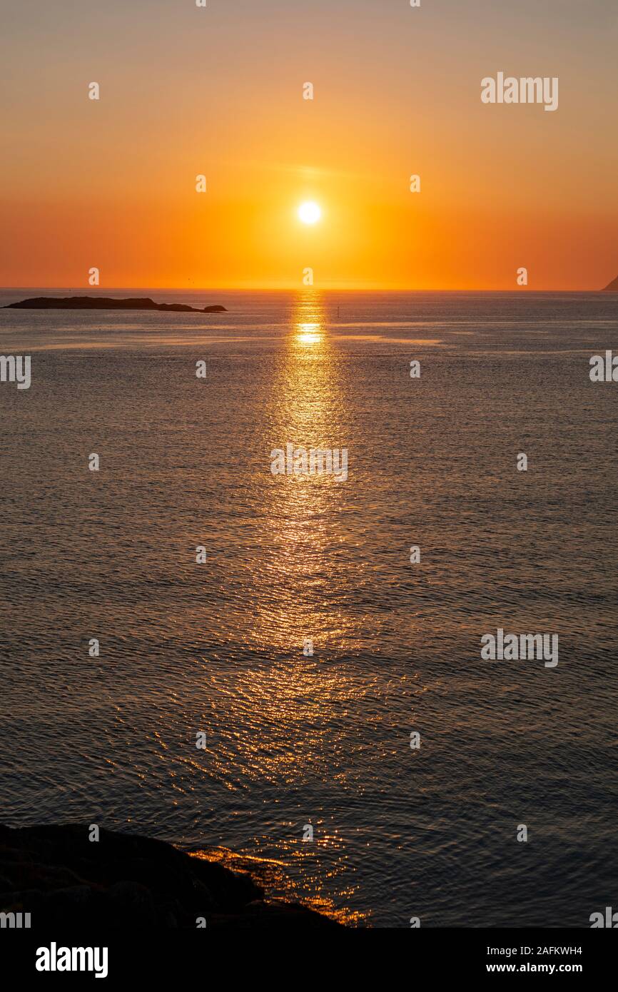 SOMMARØYA, NORWAY - Midnight sun, Troms, northern Norway. Stock Photo