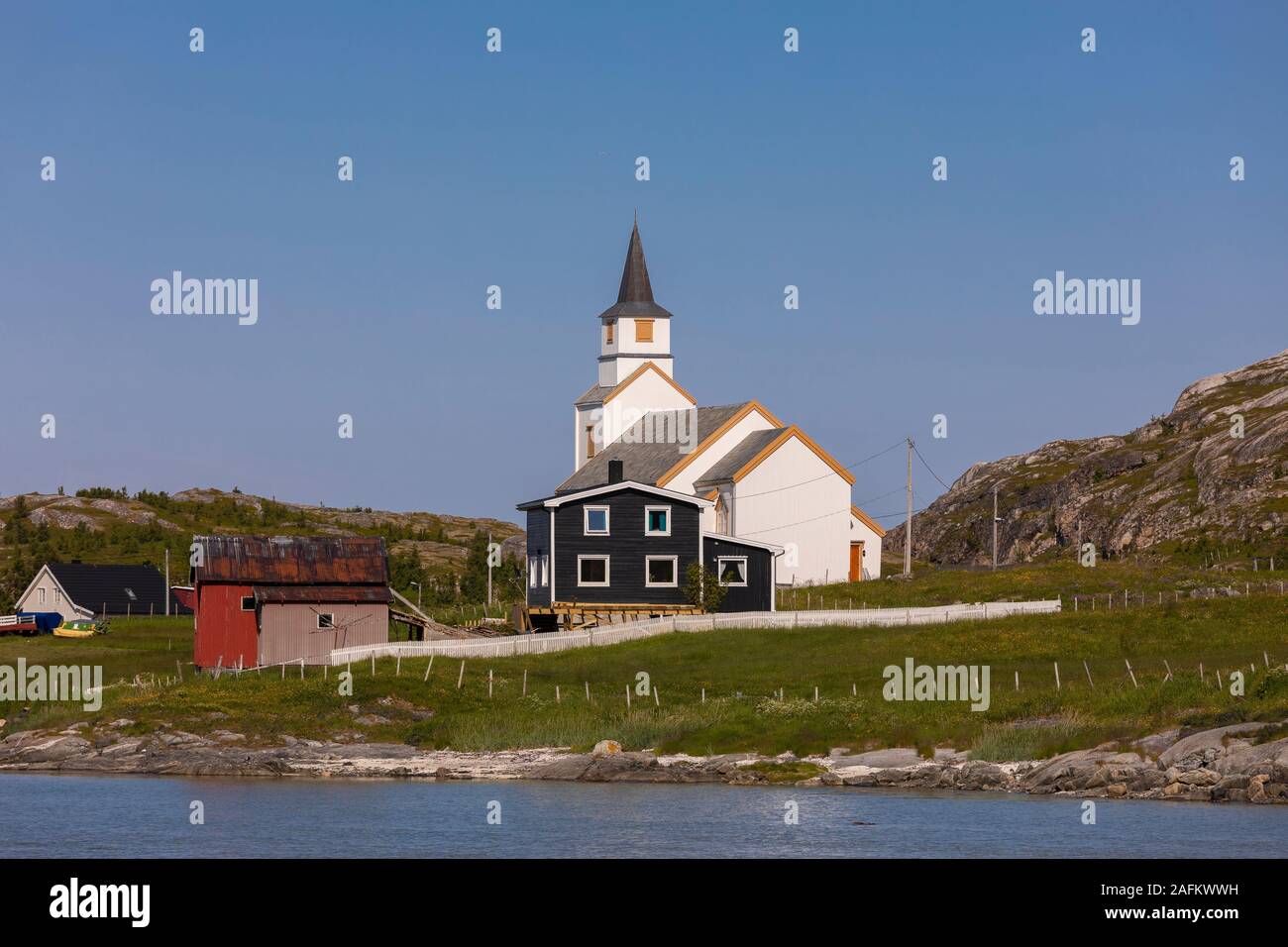 HILLESØY, TROMS COUNTY, NORWAY - Hillesøy Church in northern Norway. Stock Photo