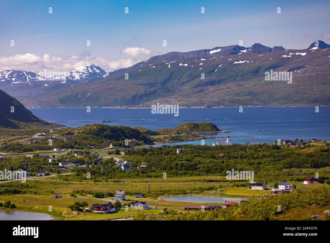 HILLESØY, TROMS COUNTY, NORWAY - Coast and mountains in northern Norway. Stock Photo