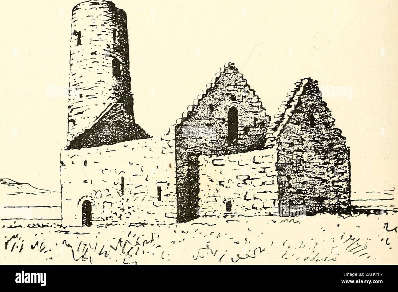 . Journal of the Royal Society of Antiquaries of Ireland. Plan of Church iu Egilsay. a proper name (Egils-isle), and the Celtic Eglais, from the Latin Ecclesia(church isle). The island is famous as having been the scene of thetragedy referred to, as well as from the fact tliat on it there is a very. Church in Egilsay. ancient church of unique structure. It is highly probable that it was onaccount of the presence of the church there that the earl cousins selectedit as a meeting-place to arrange their differences. Tbe church consists PROCEEDINGS. 295 of nave and chancel with a round tower incorp Stock Photo