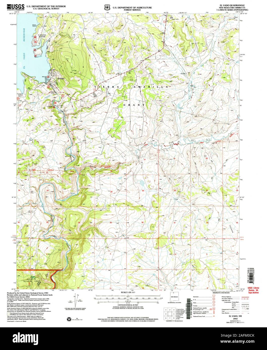 USGS TOPO Map New Mexico NM El Vado 192676 2002 24000 Restoration Stock Photo