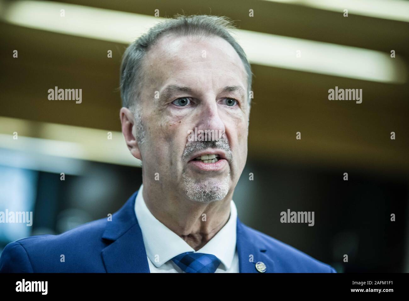 Munich, Bavaria, Germany. 16th Dec, 2019. ROBERT HEIMBERGER, president of the Bayerisches Landeskriminalamt (Bavarian Crime Office). Bavarian Interior Minister Joachim Herrmann, Justice Minister George Eisenreich, Bavarian Landeskriminalamt (Crime Office) preisdent Robert Heimberger, and Bavarian Attorney General Reinhard RÃ¶ttle (Reinhard Roettle) presented the results of the war on organized crime in Bavaria, In 2018 alone, the damages to the state totaled some 169 million Euros, a staggering increase from 2017's figure of 12 million. Processes against organized crime have cost the st Stock Photo