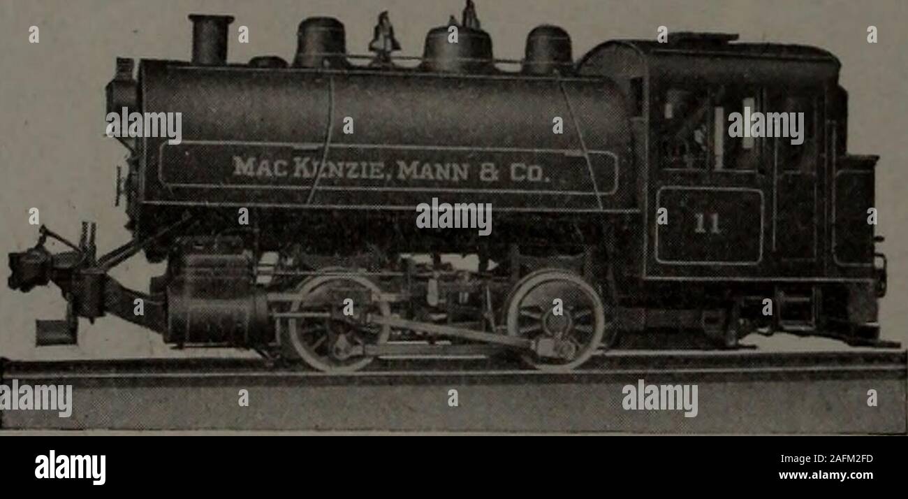 . Canadian forest industries January-June 1914. The Stuart Machinery Company, Limited, Winnipeg, Man. Agents for Saskatchewan, Alberta and Manitoba Mereen-Johnson Machine Company, MINNEAPOLIS, MINN.U.S. A. LOGGING LOCOMOTIVES. The locomotive illustrated was built forMacKenzie, Mann & Co., Contractors,Montreal, Canada, and represents the latestdevelopment in this type of locomotive. It is suitable for logging contractors, quar-ries, mines and industrial service. It willhaul 1,875 tons on level, and 160 tons on3 per cent, grades. Consult us when in the market for new locomotives. Letus help you Stock Photo