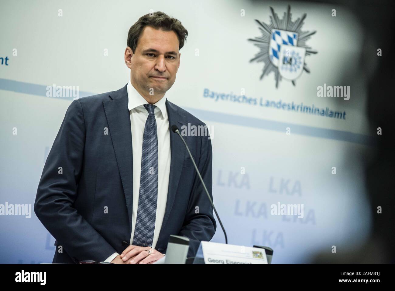 Munich, Bavaria, Germany. 16th Dec, 2019. GEORG EISEINREICH, Justice Minister of Bavaria. Bavarian Interior Minister Joachim Herrmann, Justice Minister George Eisenreich, Bavarian Landeskriminalamt (Crime Office) preisdent Robert Heimberger, and Bavarian Attorney General Reinhard RÃ¶ttle (Reinhard Roettle) presented the results of the war on organized crime in Bavaria, In 2018 alone, the damages to the state totaled some 169 million Euros, a staggering increase from 2017's figure of 12 million. Processes against organized crime have cost the state some 76 million Euros. In addition to Stock Photo
