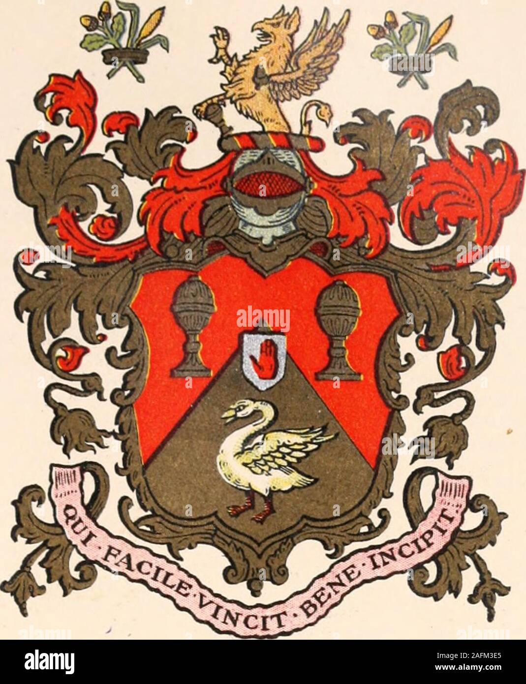 . Armorial families : a directory of gentlemen of coat-armour. 101 Thirlestone Road, West Nor-wood), d. of George Clements of Nottingham :—John Villiers Barrett-Lennard, Gentleman, b. 1889. Res.—Canada. Richard Barrett-Lennard, Gentleman, /. 1892 ; tn. 1917,Kathleen, d. of Alfred Blake, of Duxmoor, Ross, co. Here-ford. Res.— BARRIE (H.Coll., 20 Aug. 1913). Barry of six argentand gules,in chief a lion passant guardant counterchanged,and issuing from the base reeds proper. Mantlinggules and argent. Crest—On a wreath of the colours,an open book, amid reeds proper. Motto— Amour dela bont.^. Son ot Stock Photo