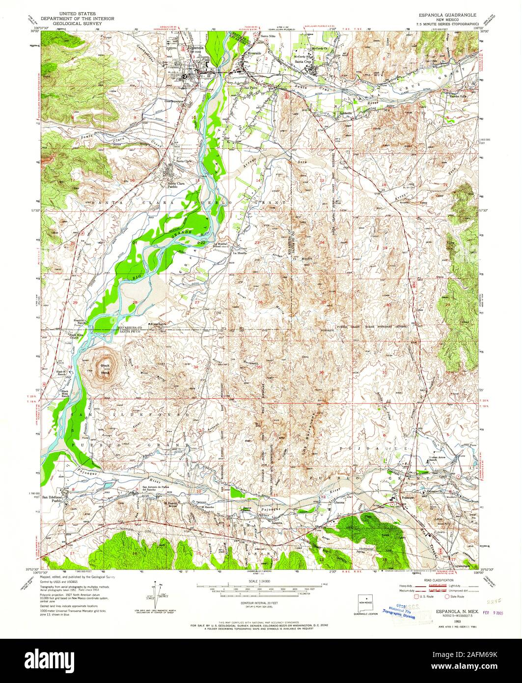 USGS Topo Map New Mexico NM Espanola 1953