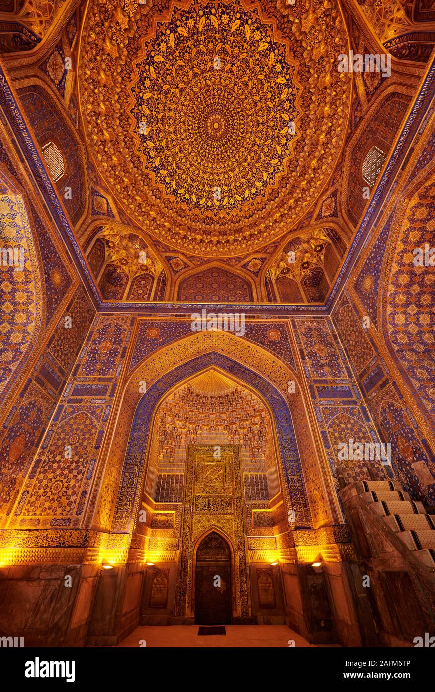 Interior Shot With Golden Decorated Ceiling Of Tilya Kori Madrasa Or interior-shot-with-golden-decorated-ceiling-of-tilya-kori-madrasa-or
