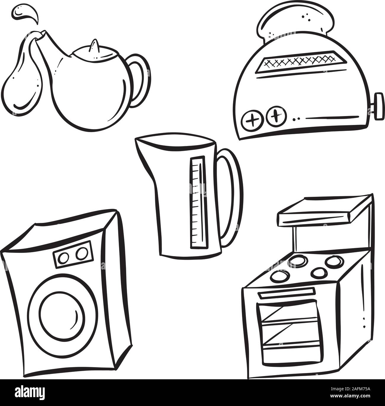 Collection of Cartoon Kitchen Appliances Logo Vectors of Cooker, Kettle, Toaster and Washing Machine Stock Vector